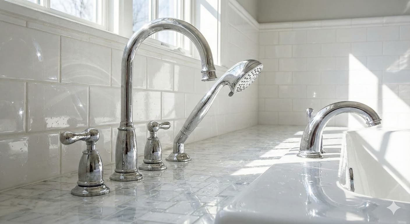 Sparkling bathroom fixtures and tiles
