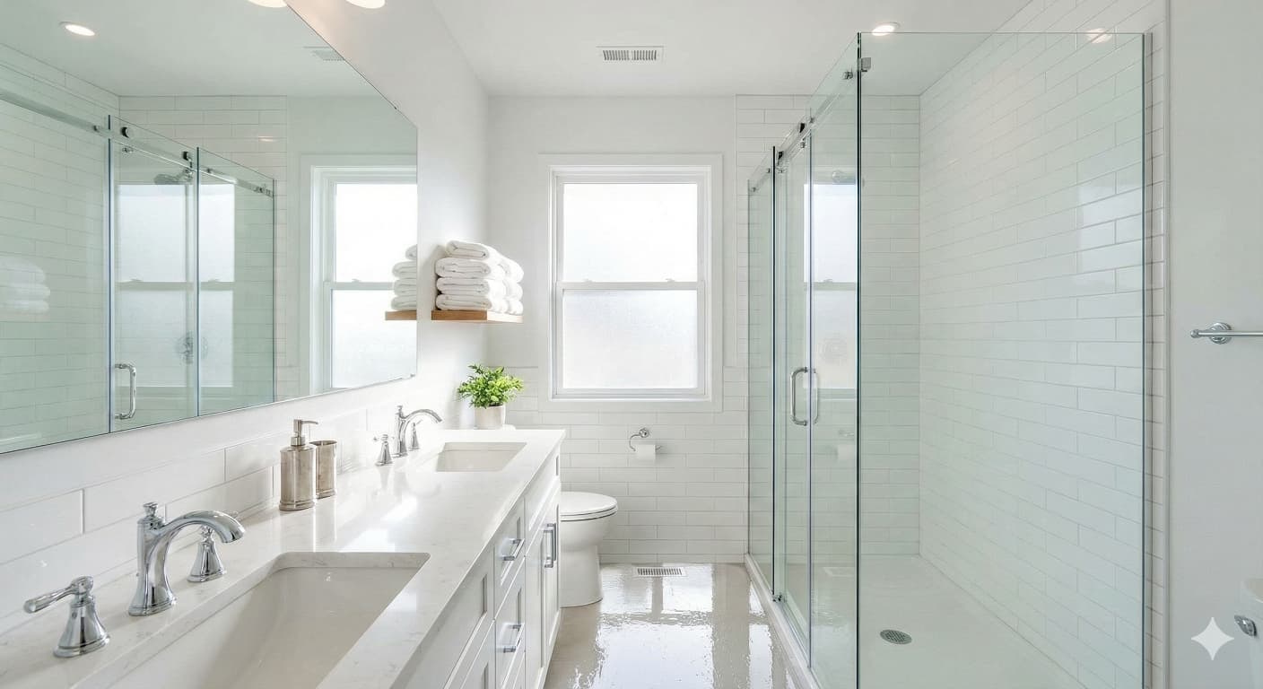 Detail of a clean bathroom sink and faucet