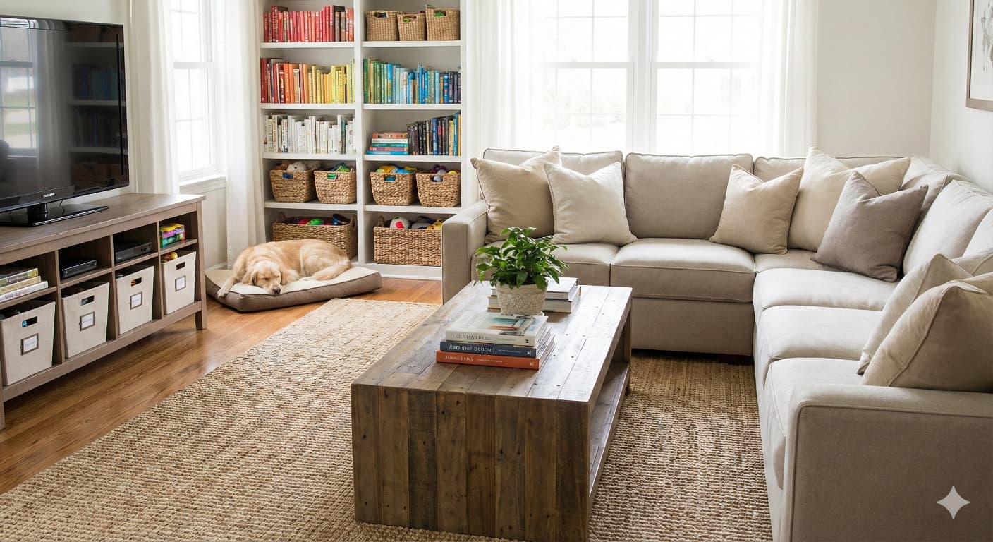 Organized and tidy family living room